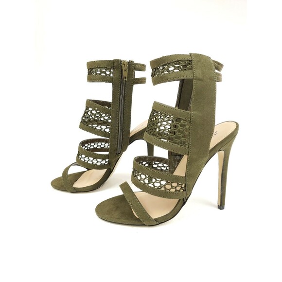Justfab Lonne Olive Mesh Faux Suede Dress Sandals Size US 8 - Picture 4 of 9